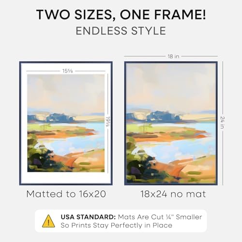 Homeforia 18x24 Blue Poster Frame, High-End Metal, 16x20 Mat, Glass