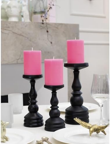 CANDWAX 3x4 Pink Pillar Candles Set of 3 - Long Burning Unscented Smokeless Dripless Pillar Candles - Pink Candle Set for Wedding, Special Occasions and Ordinary Dinners - Spring Candle Pillars