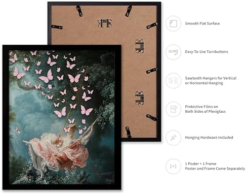 Poster Master Butterfly Print - The Swing Painting Poster - Altered & Pop Art - Aesthetic Wall Design - Gift for Men & Women - Decor for Office, Bedroom or Living Room - 11x14 Black Framed