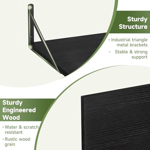 Heimlove 16W x 12D Deep Floating Shelves Set of 4 Black