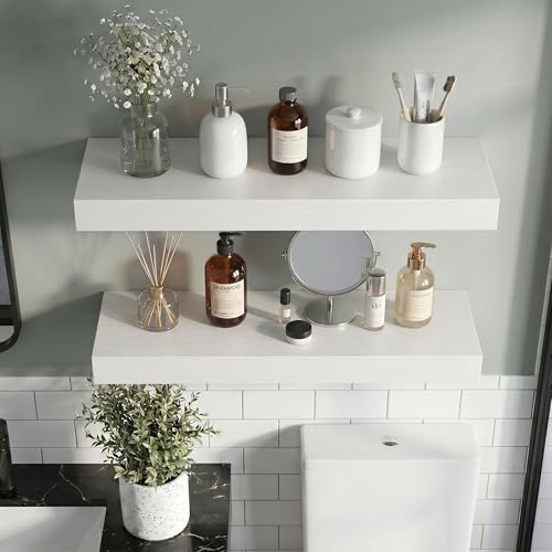 Vivelove 12 Inch Floating Shelves Wall Mounted for Display, 6.5 Deep Duty Shelves with Invisible Brackets for Living Room,Bedroom,Kitchen, Bathroom Storage & Decor,12" Wx6.5 Dx1.4 H - White