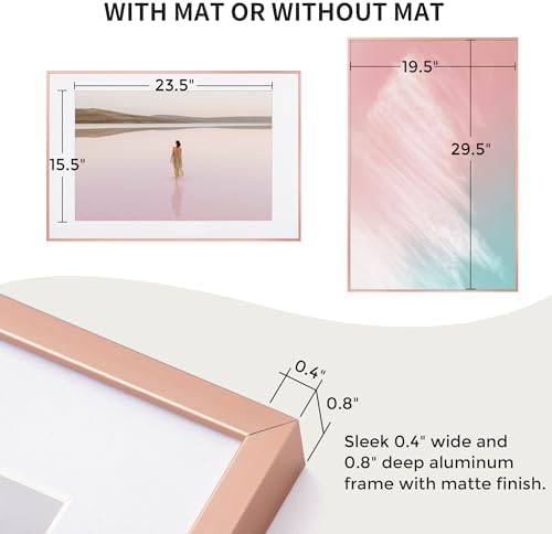 20x30 Metal Picture Frame with 16x24 Mat, Brushed Aluminum Finish, Tempered Glass Front, and Attached Hanging Hardware - Versatile Wall Display Frames for Vertical or Horizontal Orientation(Gold, Pack