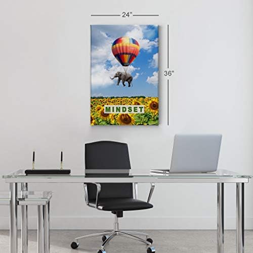 Smile Art Design Mindset Elephant with Balloon Sunflower Field Motivational Wall Art Canvas Print Inspirational Wall Art Entrepreneur Quote Canvas Print Modern Office Decor Gift Ready to Hang 40x30