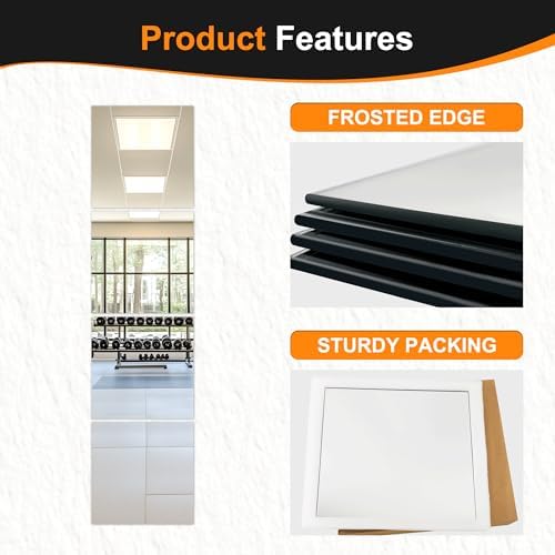 Delma Home Gym Mirrors, 12'' x 12'' Glass Mirror Tiles, 4 PCS | Square Large Wall Mirror, For Home Gym, Bedroom, Door, Bathroom, Frameless Mirror Sets