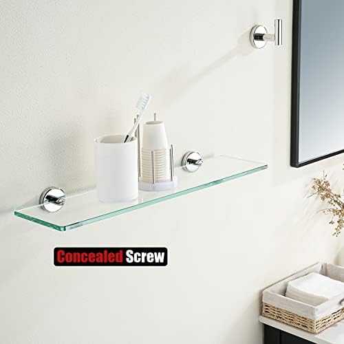 JQK Bathroom Glass Shelf Chrome, Tempered Glass Shower Storage 20 by 5 inches, 304 Stainless Steel Polished Chrome Wall Mount, 2 Pack, TGS101L20-CH-P2