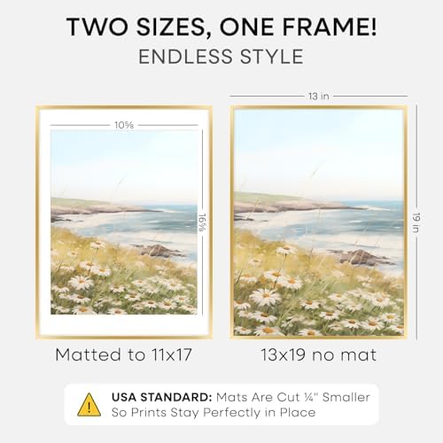Homeforia 13x19 Gold Picture Frame, High-End Metal, 11x17 Mat, Glass