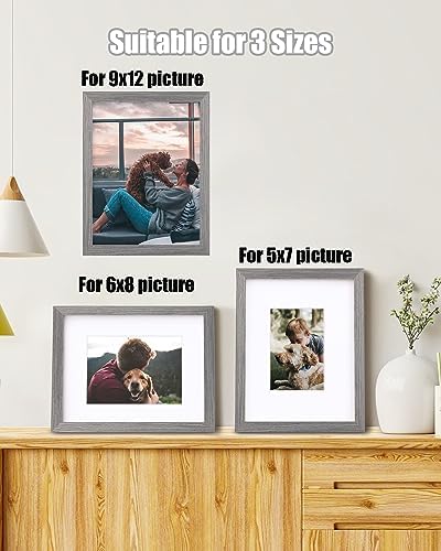 Egofine 9x12 Picture Frames Set of 4, Made of Solid Wood Covered by Plexiglass 5x7 and 6x8 with Mat or 9x12 without Mat, for Table Top Display and Wall Mounting Photo Frame Light Grey
