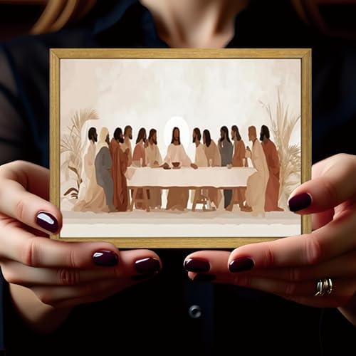 Wood Framed Last Supper Wall Art, Christian Wall Decor, Religious Canvas Print Posters, Jesus Pictures Oil Paintings for Living Room Dining Room Church Prayer Room Bedroom 8x10 inch