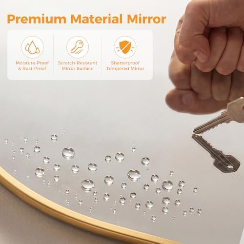 NEWBULIG 26"x38" Wall Mirror, Bathroom Mirrors for Over Sink, Gold | Matte Metal Framed Vanity Mirror with Tempered Glass, Entryway, Living Room, Bedroom