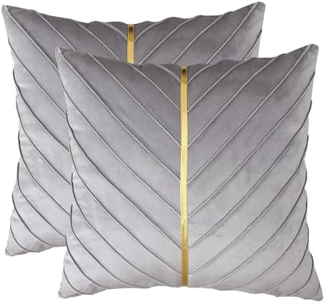 Velvet Throw Pillow Covers 20x20 inch Pack of 2 Gold Decor Gray