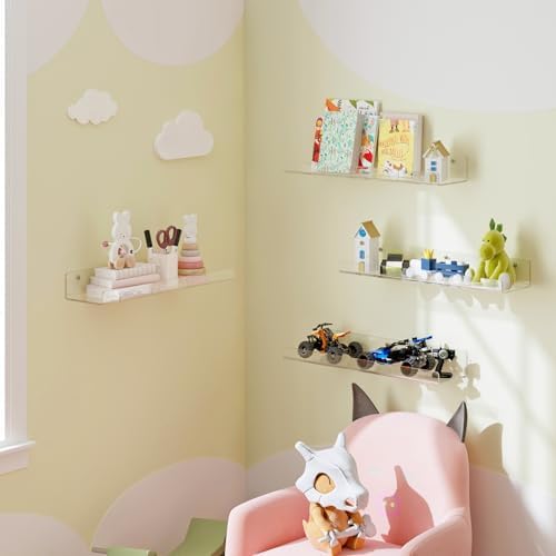Dooiclear 2 Pack Floating Shelves for Wall, 15" Clear Floating Wall Shelf