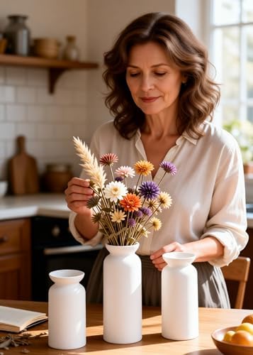 White Ceramic Vase Set of 3 Small Flower Vases for Decor Modern Boho Farmhouse Style Decorative Vases Dried Flowers
