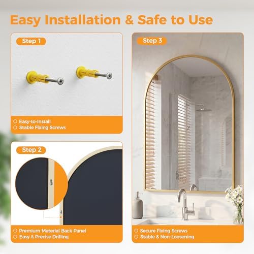 NEWBULIG 26"x38" Wall Mirror, Bathroom Mirrors for Over Sink, Gold | Matte Metal Framed Vanity Mirror with Tempered Glass, Entryway, Living Room, Bedroom