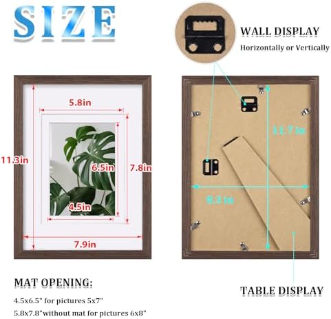 Egofine A4 Picture Frames Set of 4, Made of Solid Wood Covered by Plexiglass 5x7 and 6x8 with Mat or A4 without Mat, for Table Top Display and Wall Mounting Photo Frame Brown