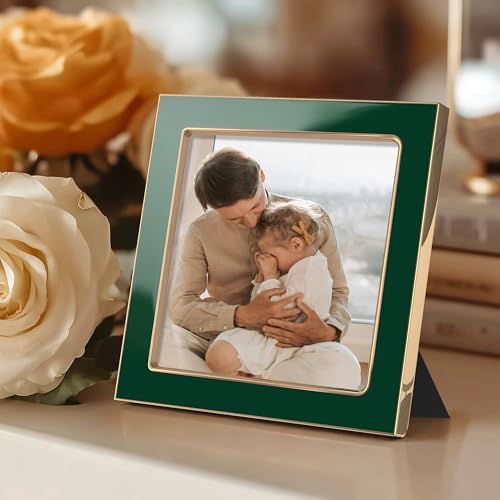 eletecpro 4x4 Enamel Picture Frame with Real Glass Cover, Green, 1-Pack