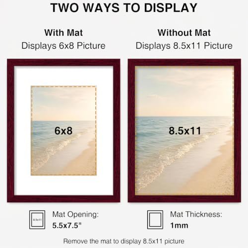 Vittanly 8x10 Picture Frames Set of 5, Wall or Tabletop Display, Cherry Red