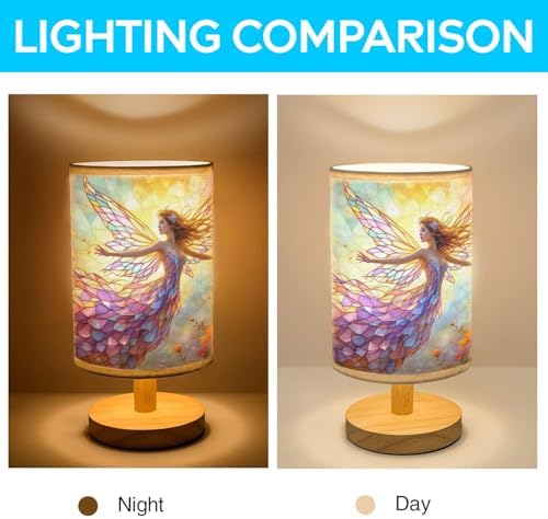Enchanting Flower Fairy Table Lamp LED 3-Color Pressed Bedside, Enchanting Flower Fairy Shade Lamp with Wood Base for Bedroom Living Room Desk Office TL01