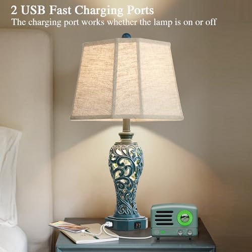 25'' Farmhouse Table Lamps Set of 2 for Bedroom with USB C+A Ports