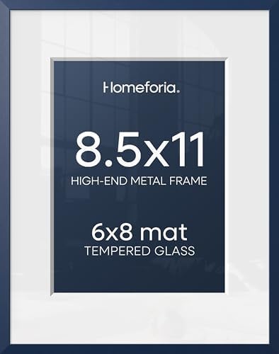 Homeforia 8.5x11 Blue Picture Frame, High-End Metal, 6x8 Mat, Glass