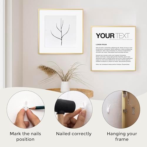 Fun Memories 16x16 Metal Picture Frame with 12x12 Mat, Brushed Aluminum Finish, Tempered Glass Front, and Attached Hanging Hardware - Wall Display Frames for Vertical or Horizontal Set of 3 - Gold