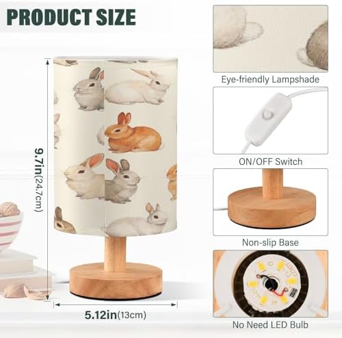 Rabbits LED Table Lamp for Bedroom Bedside Lamp with USB Charging Ports Decor Nightstand for Living Room Reading Dorm Desk Home Office