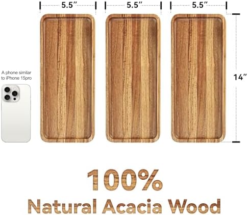 Anyvape 3 Pack Wooden Serving Trays, Acacia Charcuterie Board 14x5.5in
