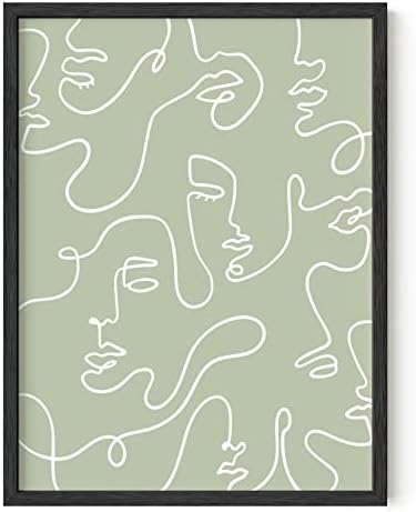 HAUS AND HUES Art Poster - Female Figure Line Art, 12x16 Unframed, Minimalist Wall Decor, Green Face Line, Modern Abstract Wall Art for Living Room & Bedroom