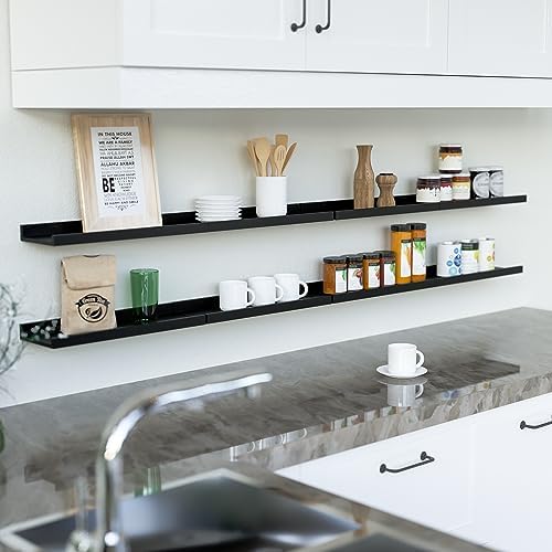 RICHER HOUSE 8-Set Floating Shelves with Lip, Black Wall Mounted Wood Shelf