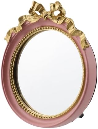 Bitray Pink Vintage Wall Mirror 4" French Baroque Resin Decorative Hanging | 1Pcs, 4.2" Outer Dia丨Small Makeup Desk Mirror丨Tabletop Wall Mount丨Decorative Mirror丨For Bedroom Bathroom Tabletop Wall Decor