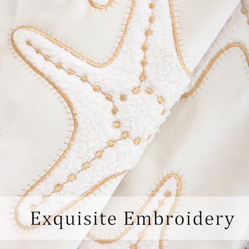 LUOYEHK Summer Embroidered Throw Pillow Covers 18x18 Inch Pack of 2, Beige Starfish Decorative Pillowcase Coastal Beach Cushion Covers for Couch Sofa Bed Home Decor