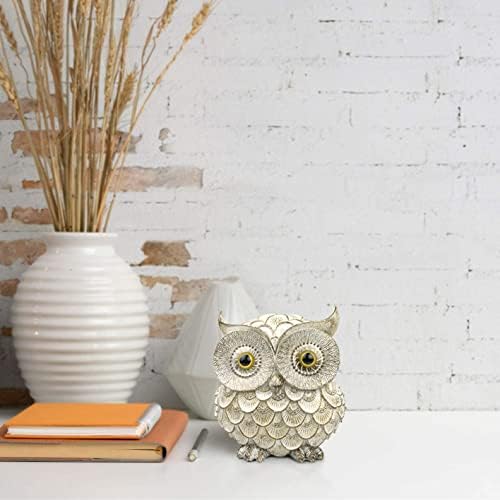 Garwor Retro Owl Statue for Home Decor, 6" Antique White Resin Owl Figurine with Artistic Raised Feathers, Cute Bird Sculpture for Bookshelf Mantle Tabletop Decoration, Gift for Owl Lovers