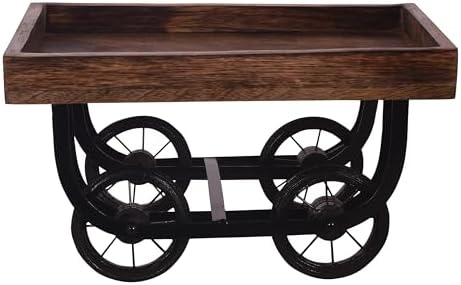 Natural Wooden Serving Bowl, Large Deep Tray for Family, Party (Tray with Wheels)