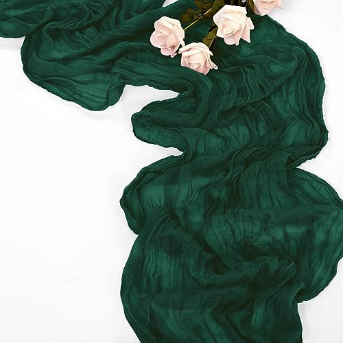 10 Pack Emerald Green Table Runner 10Ft Cheesecloth Table Runner Boho Gauze Table Runners Romantic Long Sheer Fabric Cheese Cloth Table Runners for Wedding Party Bridal Shower
