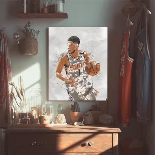 Devin Booker Basketball Canvas Wall Art, Sports Player Poster, 8x10 Inch | Abstract splash ink athletic artwork, motivational sports wall decor for teen boys room, bedroom, living room, gym or office