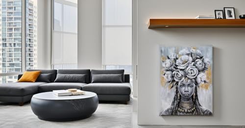 Yihui Arts Black Woman Queen Picture - Modern Hand Painted Textured Canvas Print Wall Art for Living Room, Bedroom, Bathroom Decor