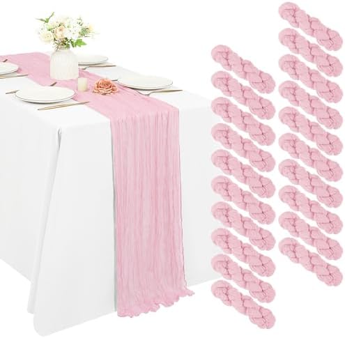20 Pack Cheesecloth Table Runner 17 x 108 Inch, Light Pink