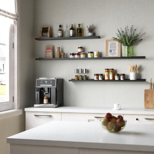 Boswillon Floating Shelves Set of 2, Long Wall Shelf with Lip, 56in, Black