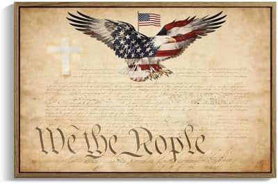 American Flag Framed Canvas Wall Art, 4th of July Patriotic Canvas Prints | USA Flag with Bald Eagle Poster Print, Vintage Independence Day Wall Decor for Bedroom Living Room 6×8in