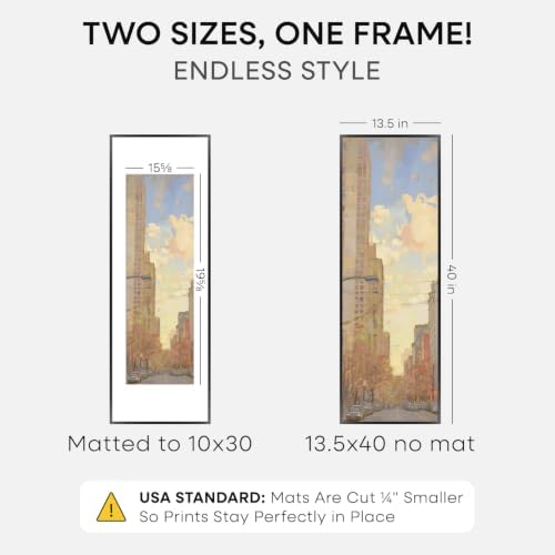 Homeforia 13.5x40 Black Picture Frame, High-End Metal, 10x30 Mat, Glass