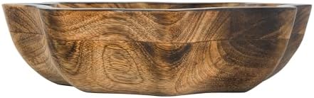 Natural Wooden Tray, Serving Bowl for Salad, Veggies and Fruits, Large Deep Tray for Family, Party (Octagonal Bowl)