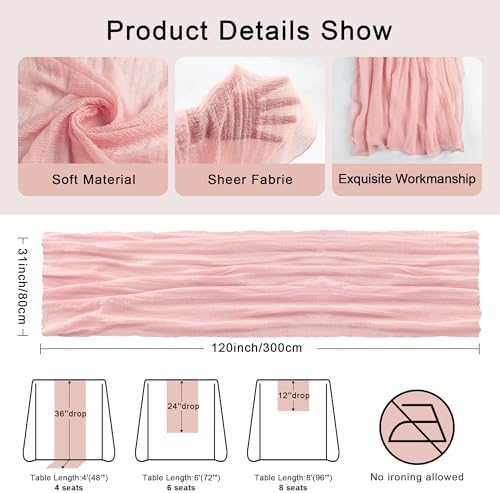FEXIA Pink Cheesecloth Table Runner Fall Wedding Baby Shower Decor