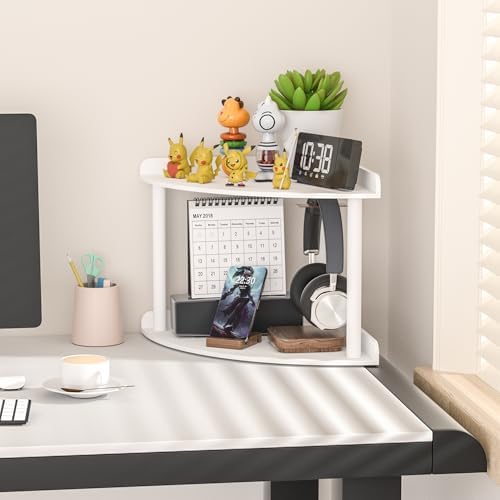 Sezanrpt 2 Tier Acrylic Corner Shelf Organizer Storage 9.5x9.5x8 Inch, White Countertop Corner Shelf for Bathroom, Kitchen, Bedroom, Office, Study Room