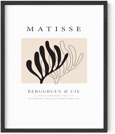 HAUS AND HUES Henri Matisse Paper Cutouts Poster - Art Exhibition Print, Matisse Poster, Abstract Black and White Leaf Matisse Painting (Black Frame, 16x20)