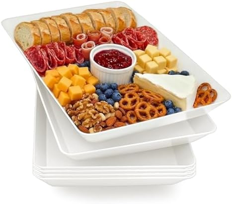 Serving Tray Platter, 17.5'' x 11.5'' x 1.6'', 6 Pcs Food Tray for Veggie Fruit Snack Dessert Cookie Cheese, Food Trays for Party Supplies Display, Large Platters for Serving Food, BPA Free