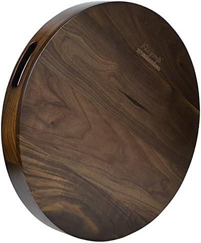 18" Round Medium Black Walnut Wood Ottoman Tray with Handle