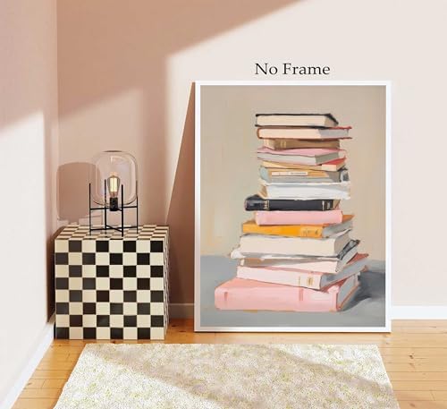 Pink Books Wall Art Aesthetic Reading Lovers Paintings Wall Decor Inspirational Educational Posters Prints for Home Bedroom Classroom Library Unframed