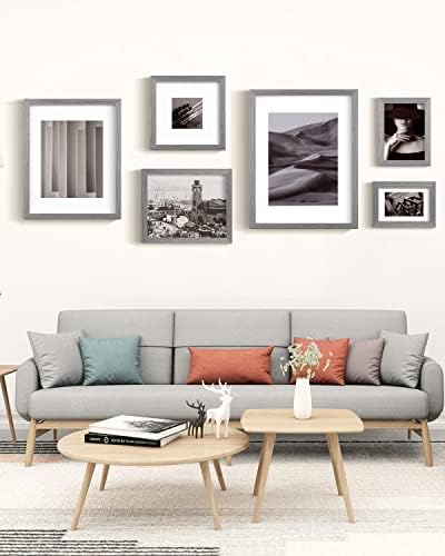 Egofine 8x10 Picture Frames Set of 4, Made of Solid Wood Covered by Plexiglass 4x6 and 5x7 with Mat or 8x10 without Mat, for Table Top Display and Wall Mounting Photo Frame Light Grey