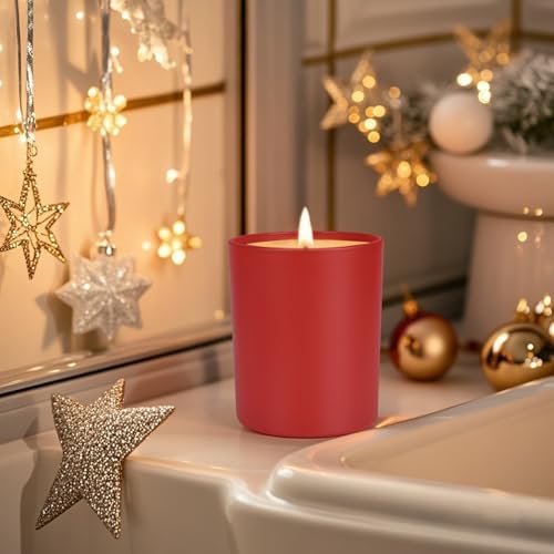 SHOWIN Thick Candle Jars for Making Candles 12 Pcs, 7 OZ Empty Jars with Wood Lids for Candle Making, Sample Container, Christmas