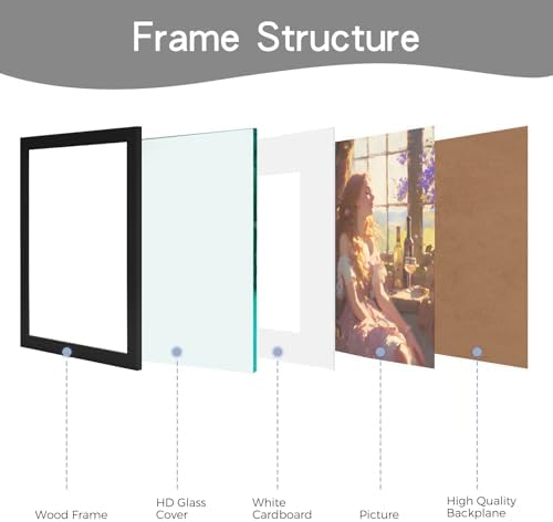 Muzilife Black 8x10 Wood Picture Frame with Mat, Real Glass Cover, 1 Pack