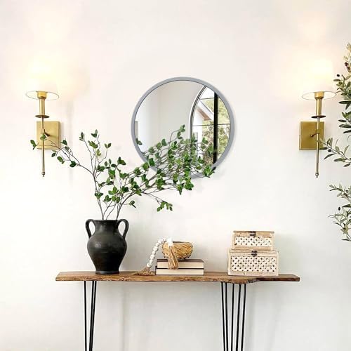JJUUYOU Wall Round Mirror Wall Mounted Circle Mirrors, Gray Metal Aluminum Alloy Frame Mirror for Bathroom Vanity, Bedroom Home Decor Mirros